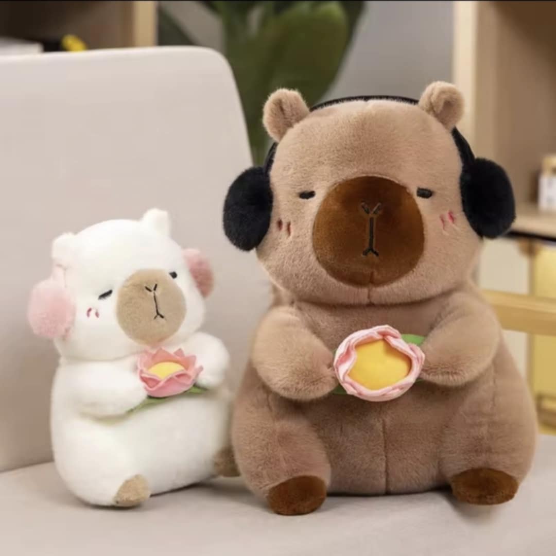 Capybara Plush Toy Holding Lotus Flower