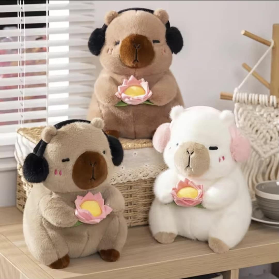 Capybara Toy Holding Lotus Flower