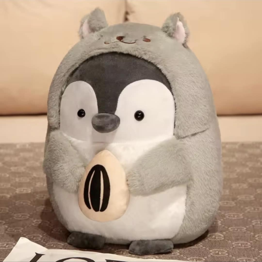 Grey Cute Penguin Plush Doll with Melon Seeds
