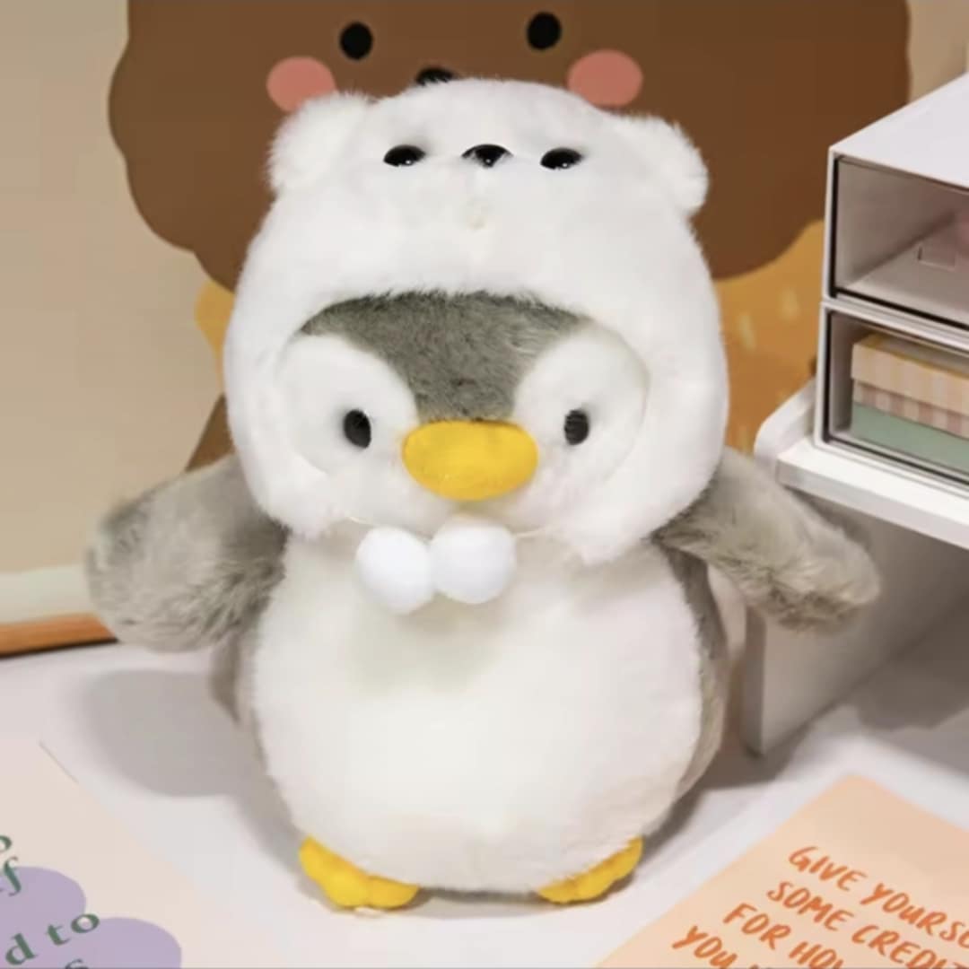Grey Penguin Plush Toy with Hat