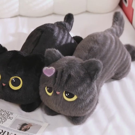  Cute Black Cat Plush Pillow Black and grey