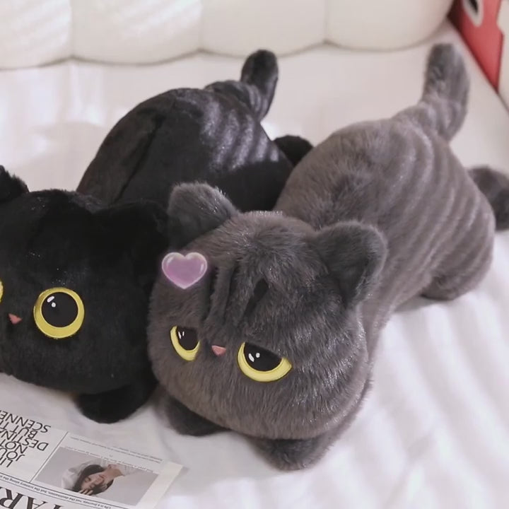  Cute Black Cat Plush Pillow Black and grey
