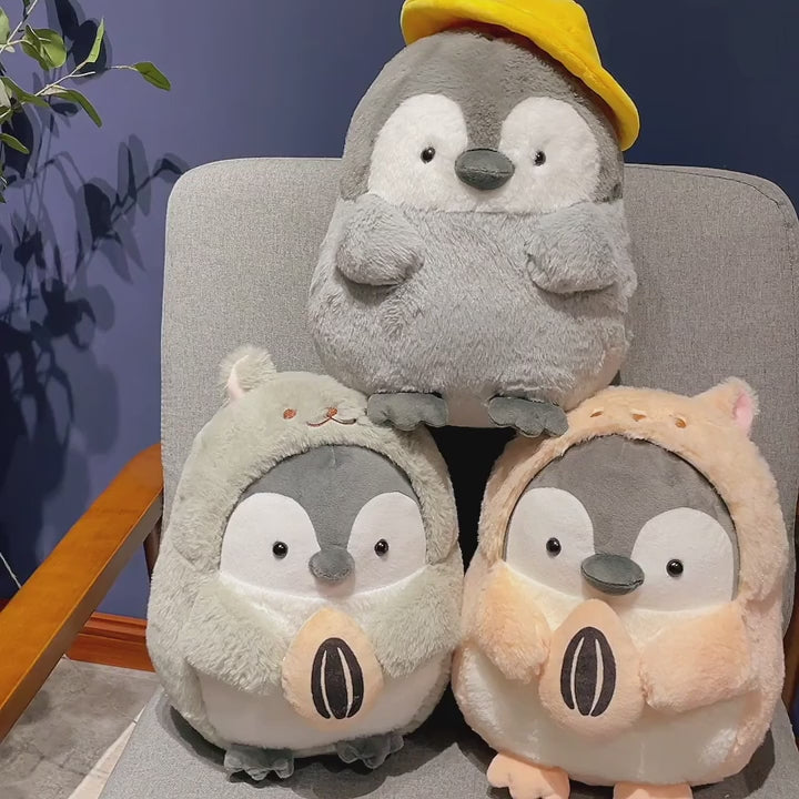 Yellow Hat, Grey, Pink Cute Penguin Plush Doll with Melon Seeds